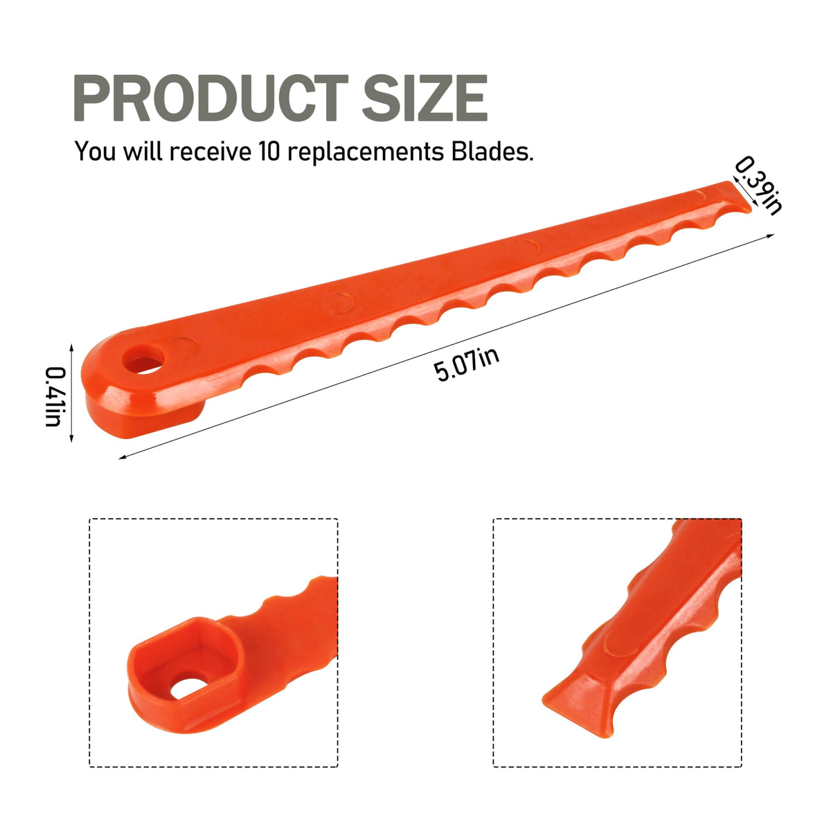 Buccilly AC053N1FB serrated blade close-up shows durable red polymer