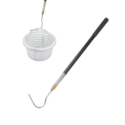 Buccilly extendable pool skimmer hook reaches deep skimmers for easy retrieval.