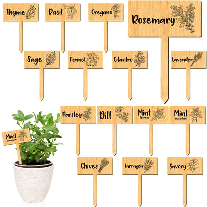Bucherry wooden herb marker stakes with printed herb names for outdoor labeling