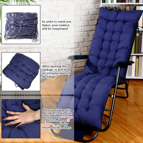 Bucherry navy cushion with six ties stays secure on loungers.