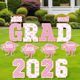Bucherry graduation yard sign featuring a pink bow and 2026 grad motif to enhance outdoor decor.
