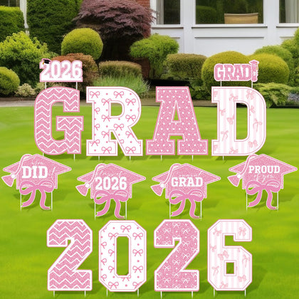 Bucherry graduation yard sign featuring a pink bow and 2026 grad motif to enhance outdoor decor.