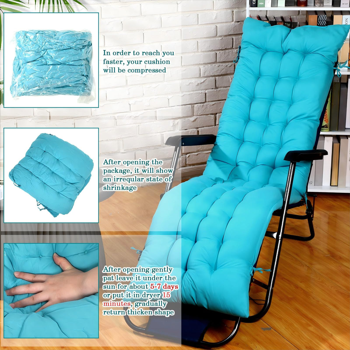 Bucherry Lake-Blue chaise cushion with six ties preventing slipping