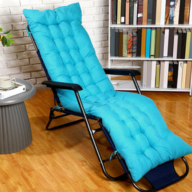 Bucherry Lake-Blue chaise cushion placed on lounge for backyard relaxation