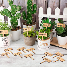 Bucherry markers with laser-printed herb names for easy reading