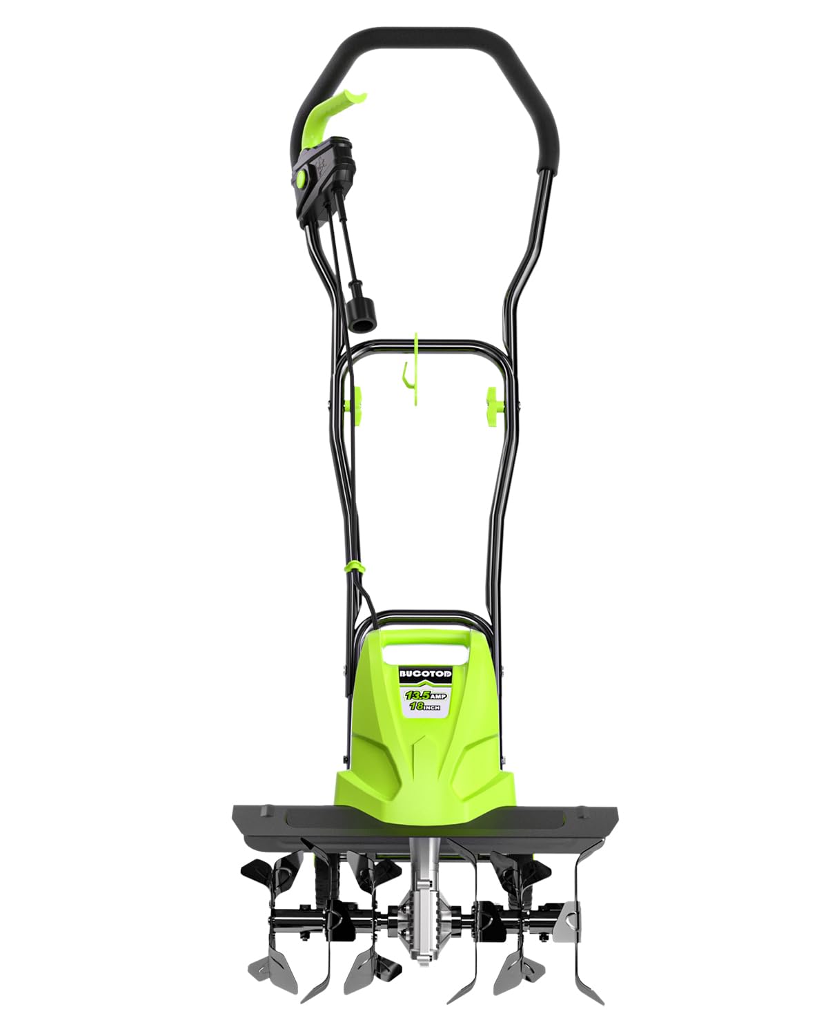 BUCOTOD 18-inch tiller demonstrates wide tilling for faster soil prep