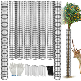 Budiwati 8-piece metal tree trunk guards around a sapling for bark protection.