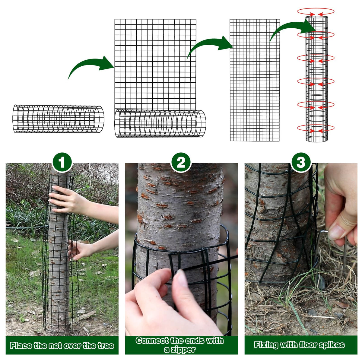Budiwati zip ties linking metal mesh guards for secure installation.