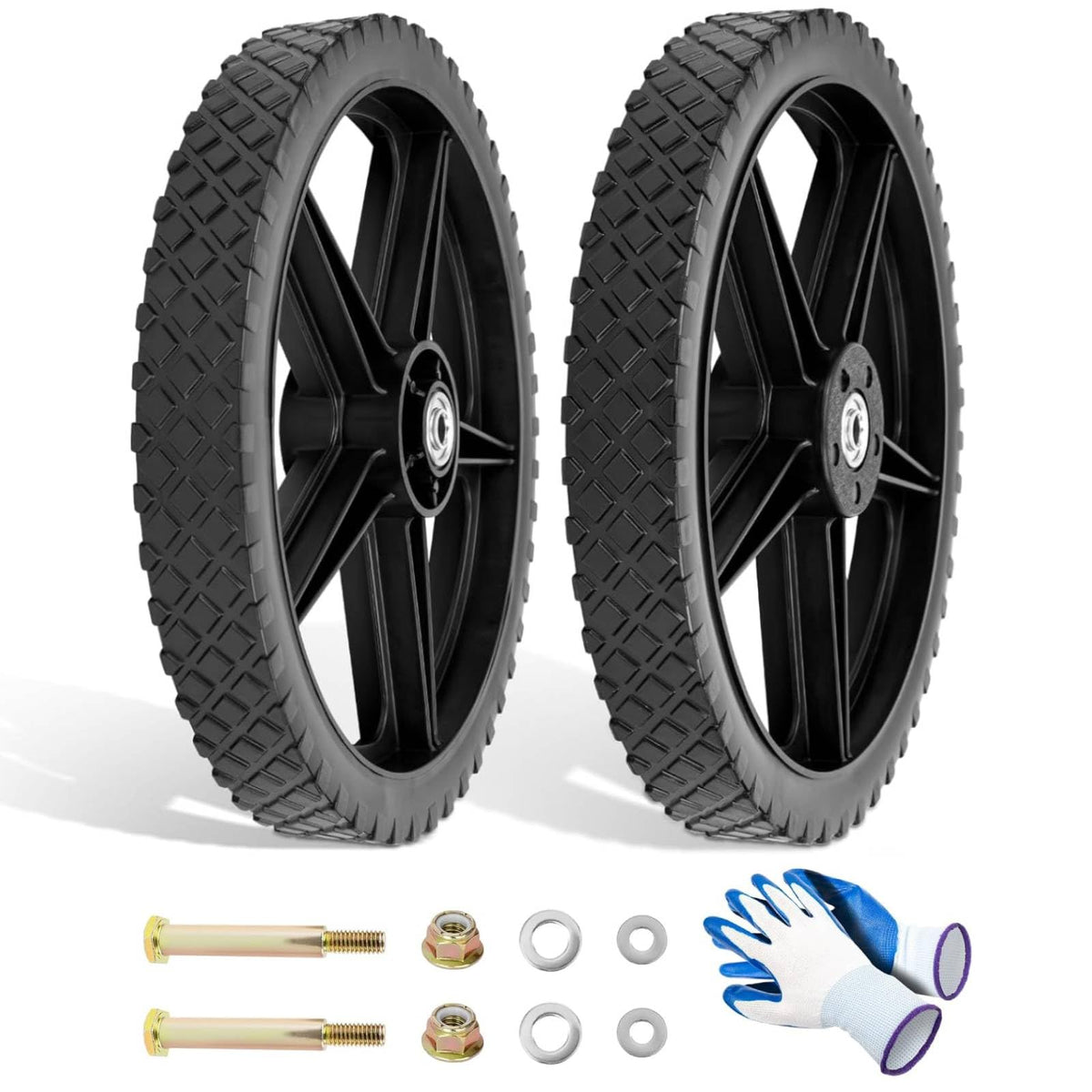 Budrash 14x1.75 wheel side view, flat-free design for puncture-free mowing.