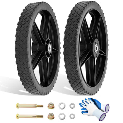 Budrash 14x1.75 wheel side view, flat-free design for puncture-free mowing.
