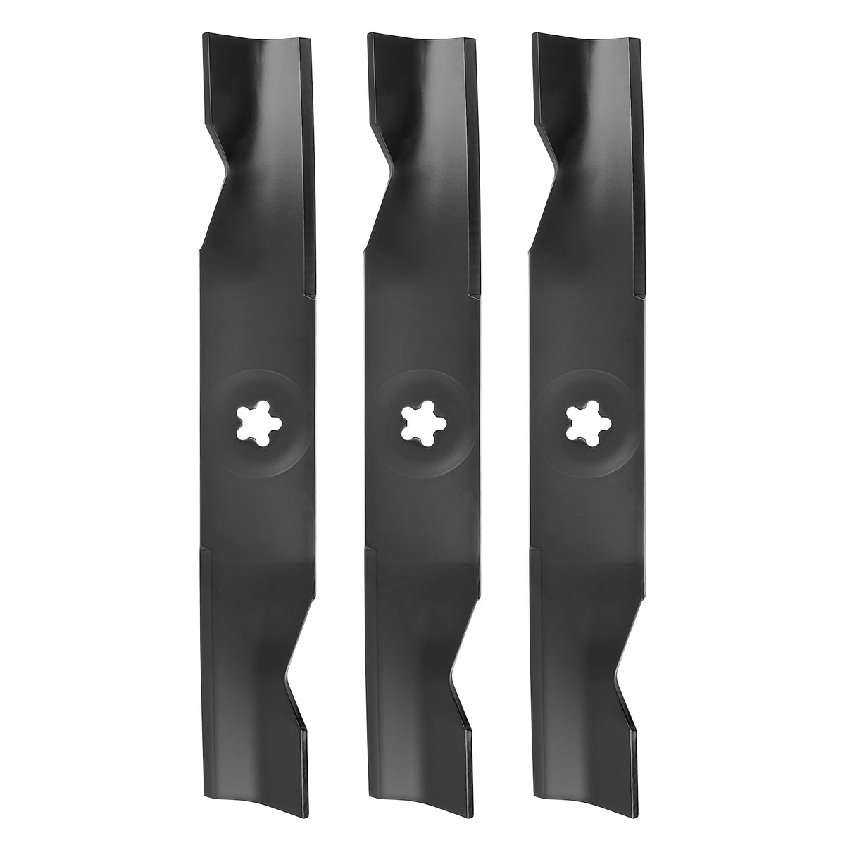 Budrash 48-inch deck blades closeup highlights durable high-lift design for efficient clipping.