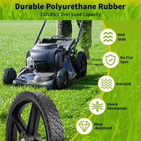 Budrash flat-free tire material resists punctures for reliable yard work.