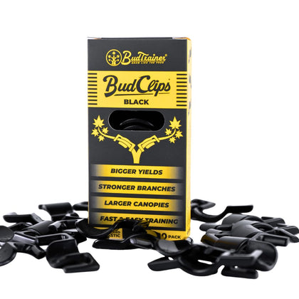 BudTrainer BudClips universal-size LST clips support stems and boost light penetration.