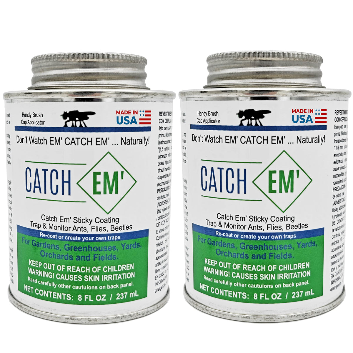 Bug Ball Catch EM' sticky coating on an 8oz bottle shows ready-to-use pest trapping