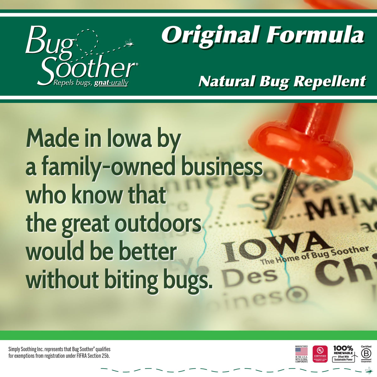 Bug Soother scent profile with lemongrass vanilla helps mask odors while repelling.