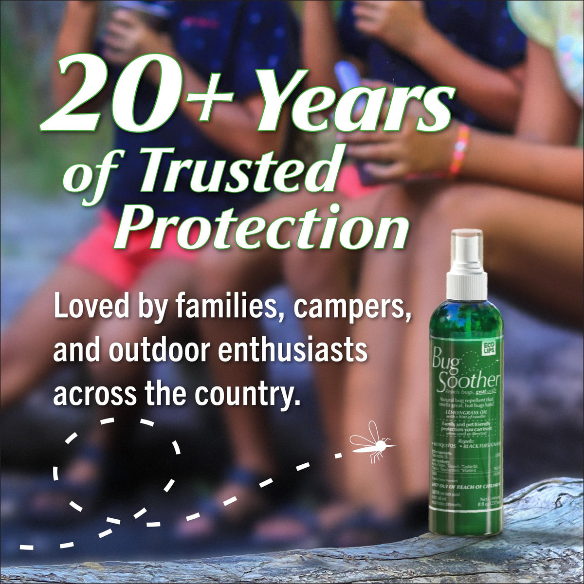 Bug Soother natural ingredients with lemongrass and vanilla scent that deters bugs.
