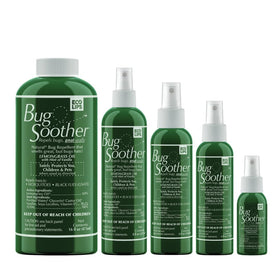 Bug Soother Spray Large Family Pack bottle for outdoor use, repelling gnats and mosquitoes.