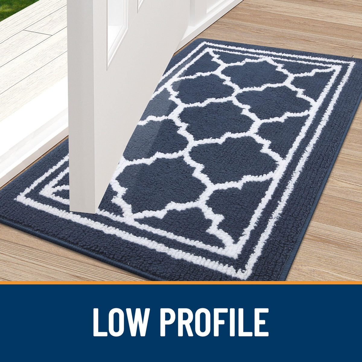 Buganda Door Mat non-slip backing keeps rug in place.