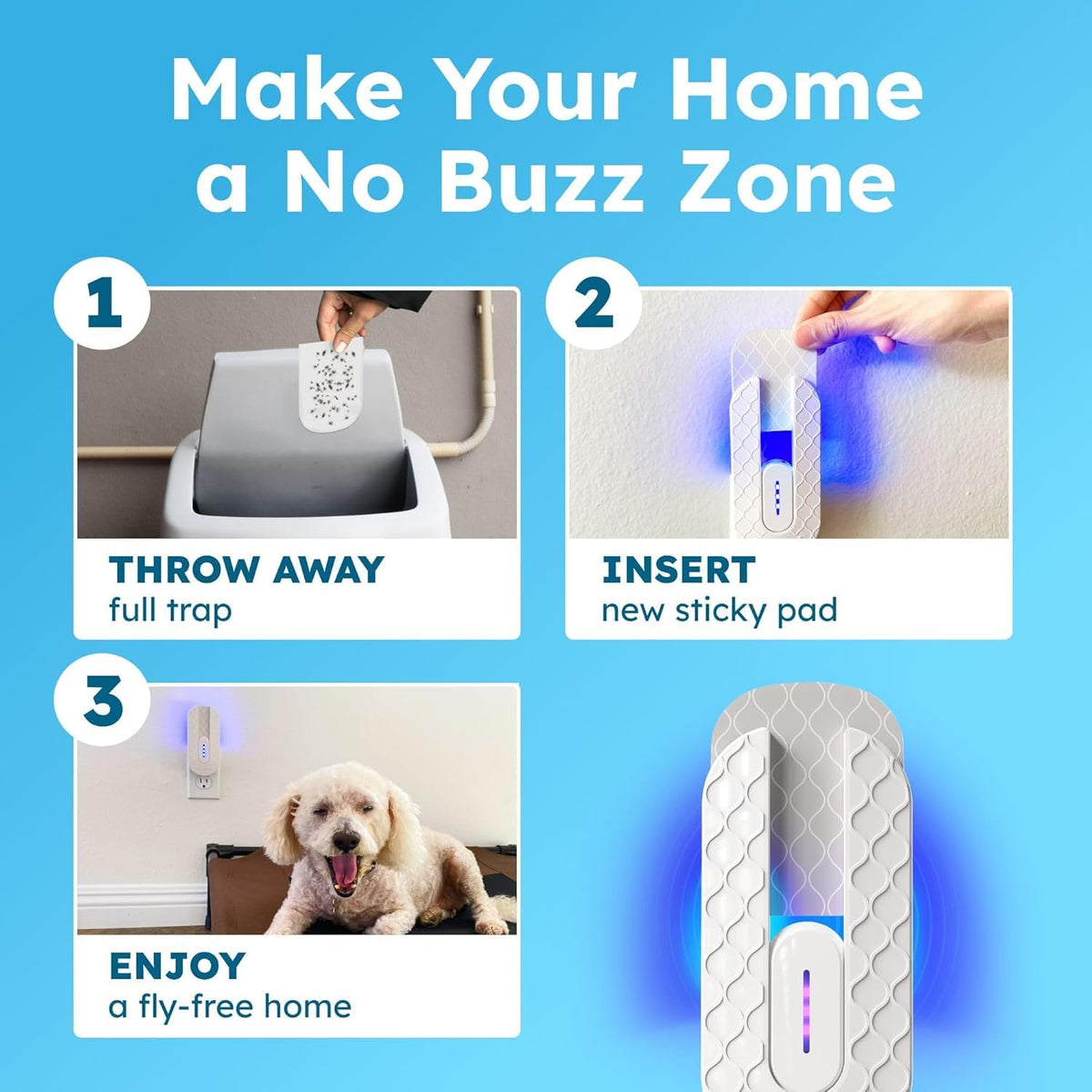 BugMD No Buzz Zone replaceable pads prolong months of use.