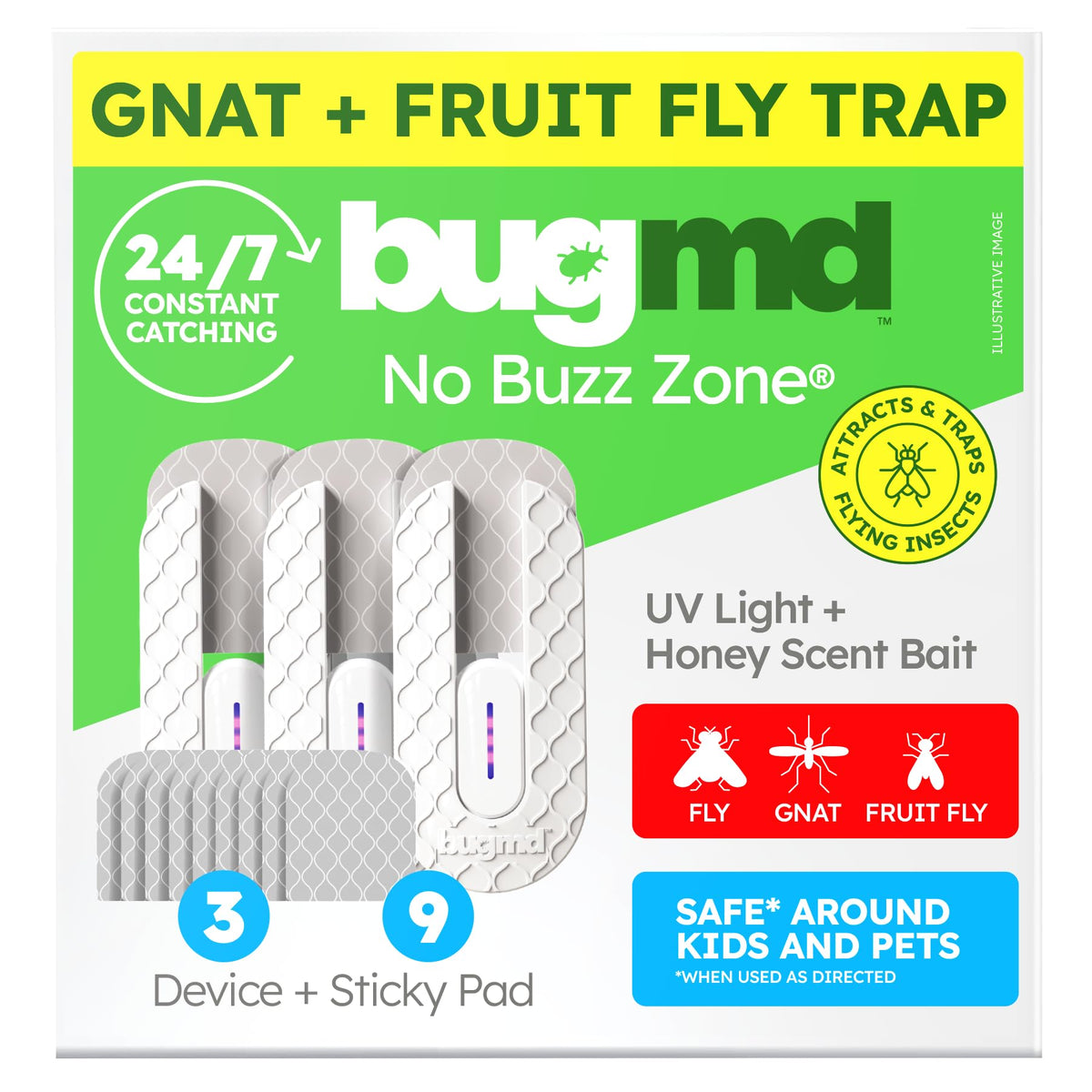BugMD No Buzz Zone plug-in trap in front view for discreet pest control.