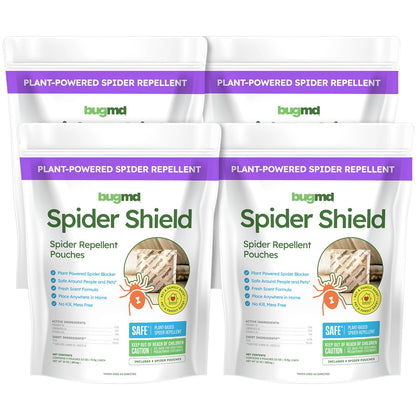 BugMD Spider Shield pouches 4-pack for easy indoor protection against spiders.