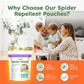 BugMD Spider Shield pouches in living room setup deter spiders quietly.