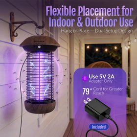 Bugnix bug zapper portable USB-powered setup with adapter or power bank.