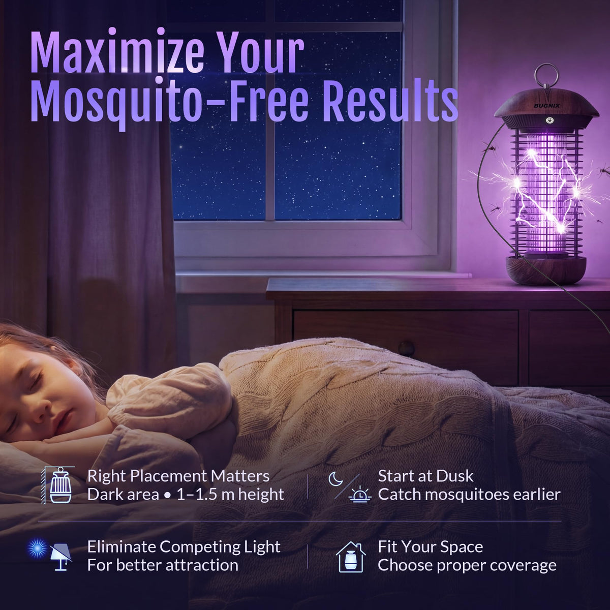 Bugnix bug zapper removable tray simplifies cleaning and maintenance.