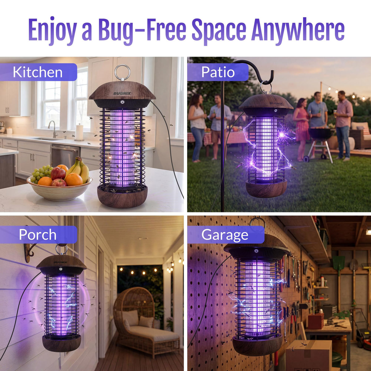 Bugnix bug zapper wood-grain design blends with modern decor.
