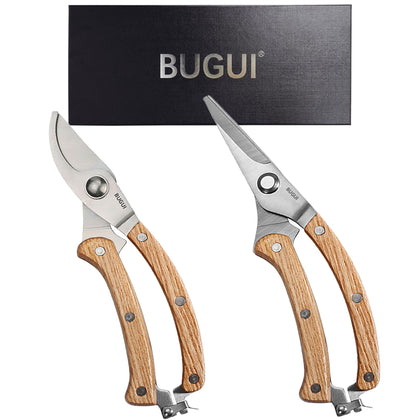 BUGUI 8-inch wood-handle garden scissors set for versatile trimming