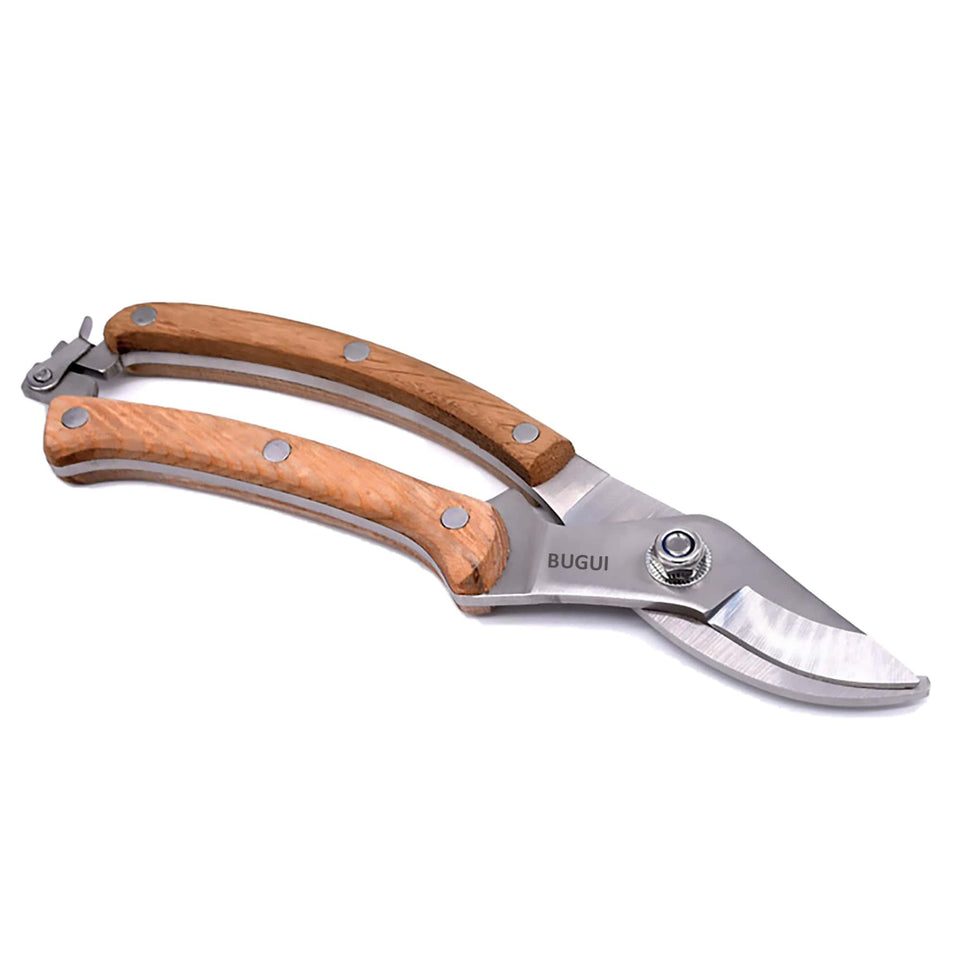 BUGUI wood handle pruning shears with premium grip for precise garden cuts