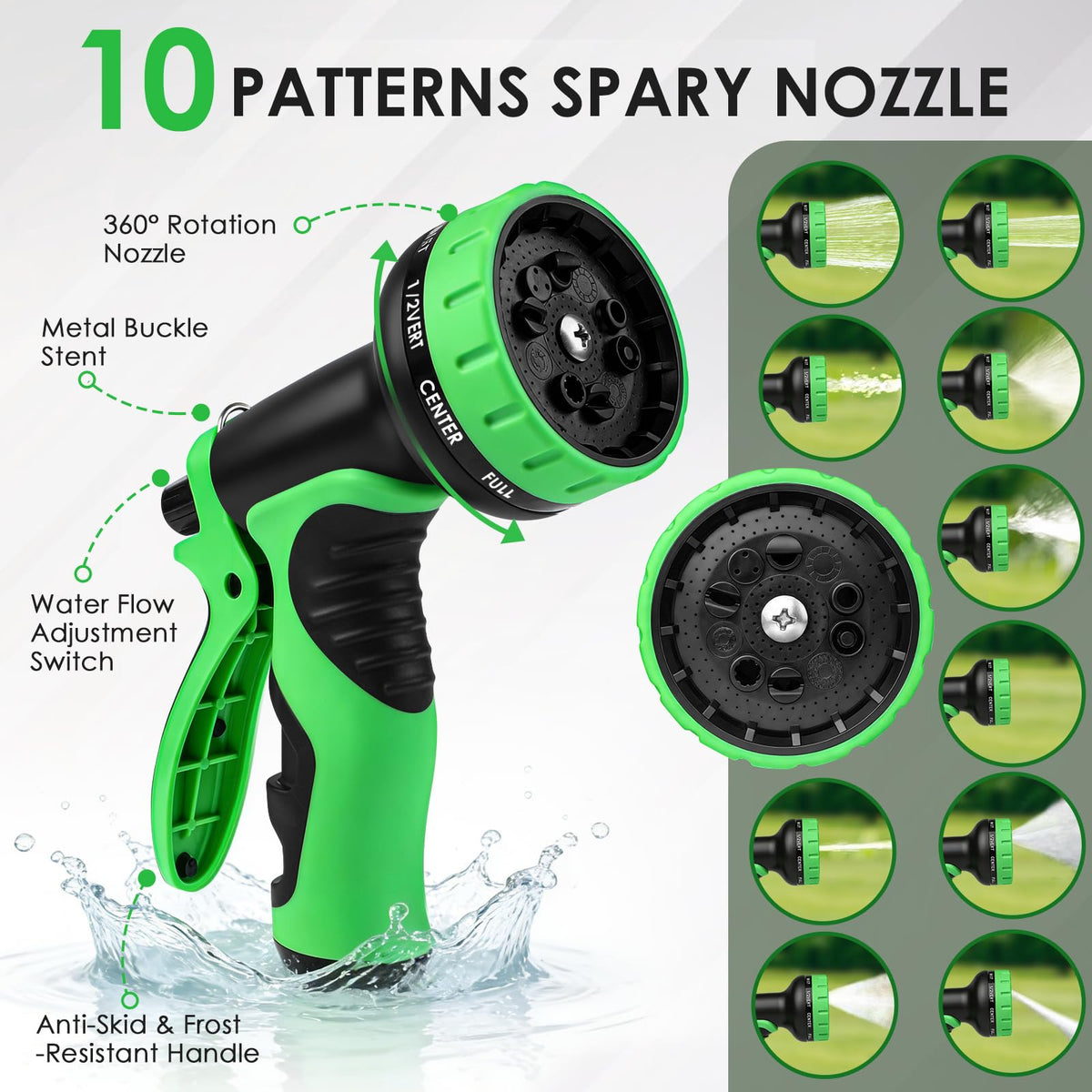 Buheco hose offers 10 spray patterns for versatile watering and cleaning tasks.