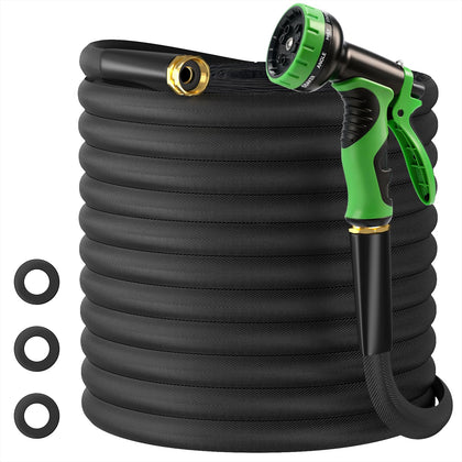 Buheco 25ft garden hose coiled for easy storage and lightweight handling
