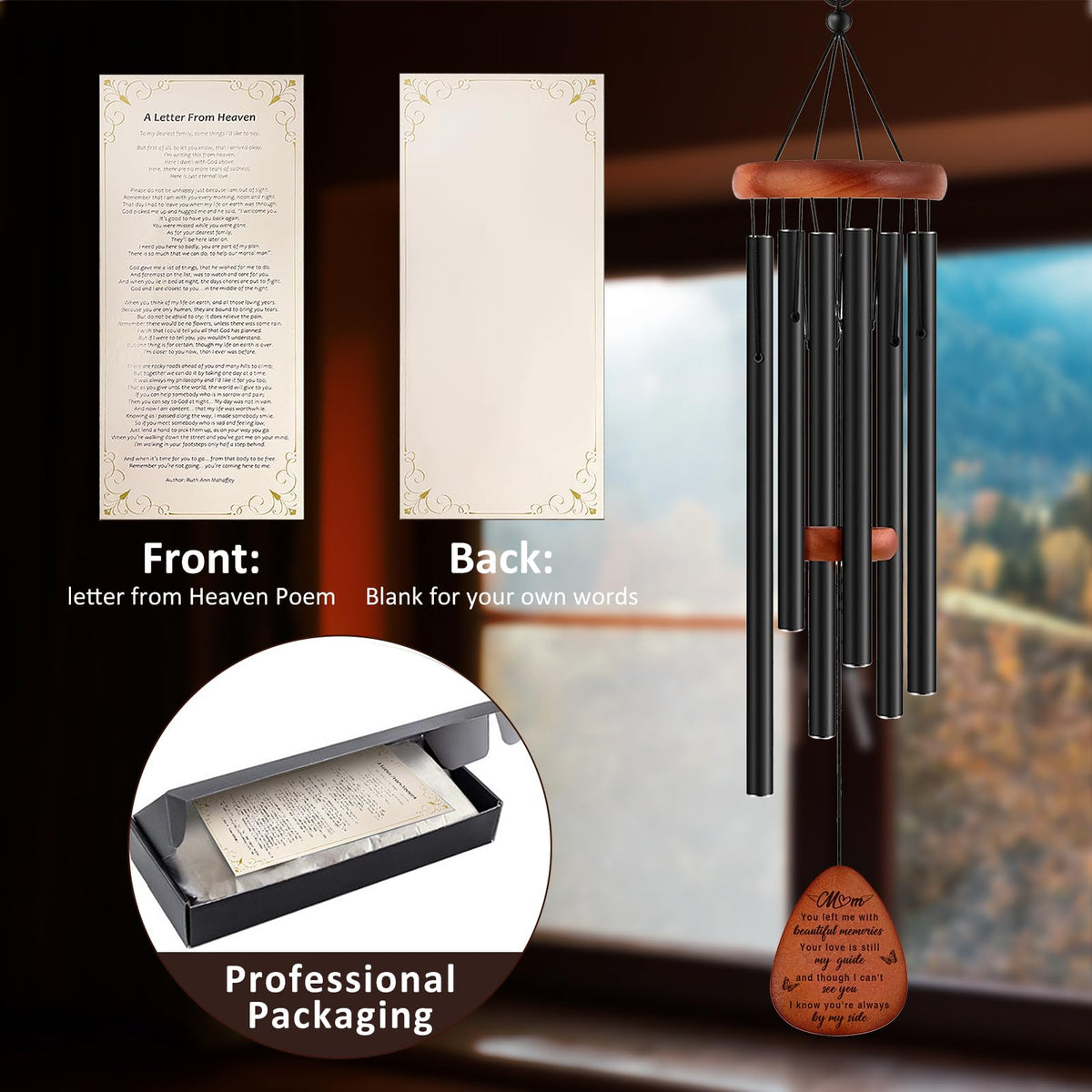 Buioata elegant wooden memorial wind chimes for lasting remembrance.