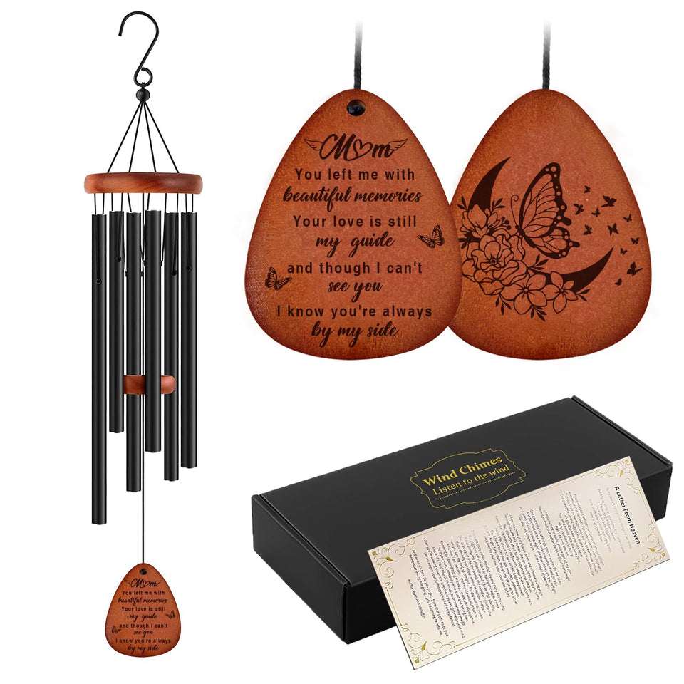 Buioata memorial wind chimes, 25-inch, outdoors for remembrance and calm ambiance.