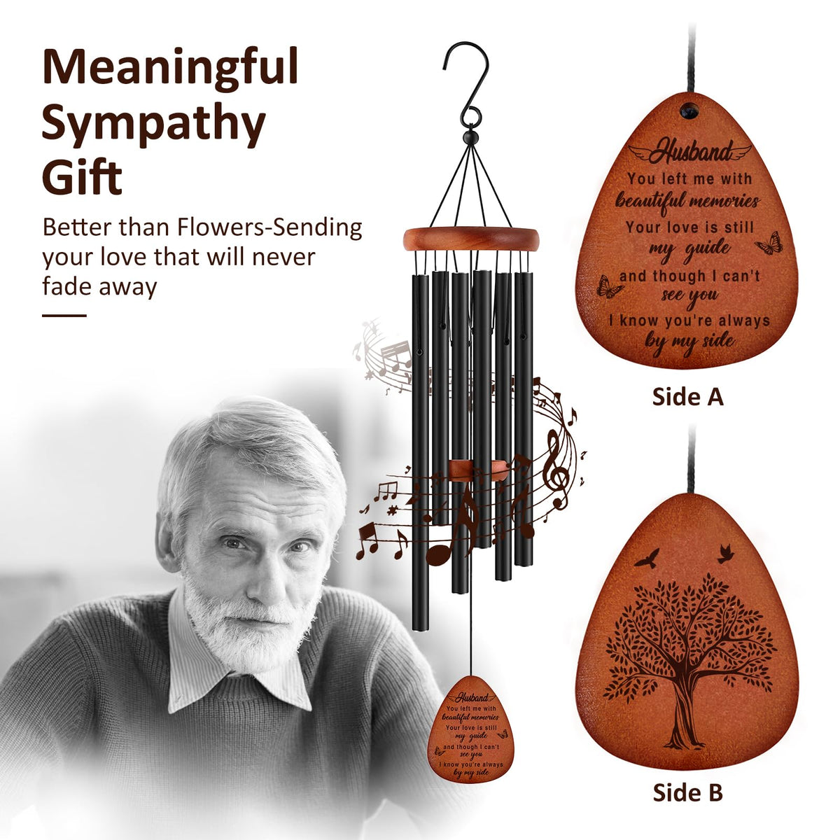 Buioata wooden memorial windchimes provide durable outdoor memorial decor.
