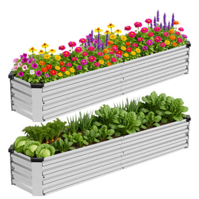 Bujijun raised garden bed 8x2x1ft two-pack, galvanized metal for durable outdoor gardening.