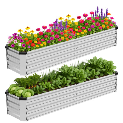 Bujijun raised garden bed 8x2x1ft two-pack, galvanized metal for durable outdoor gardening.