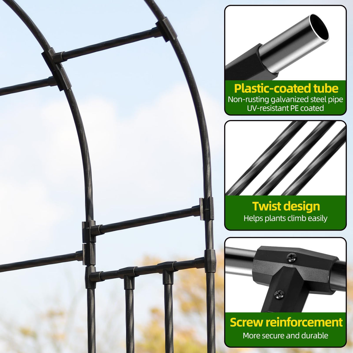 BUKLIYN Arch trellis with climbing roses demonstrating plant support