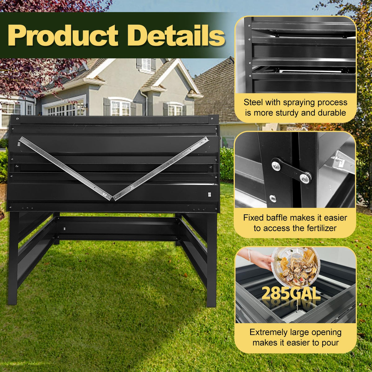 BUKLIYN compost bin outdoor baffle structure enhances airflow