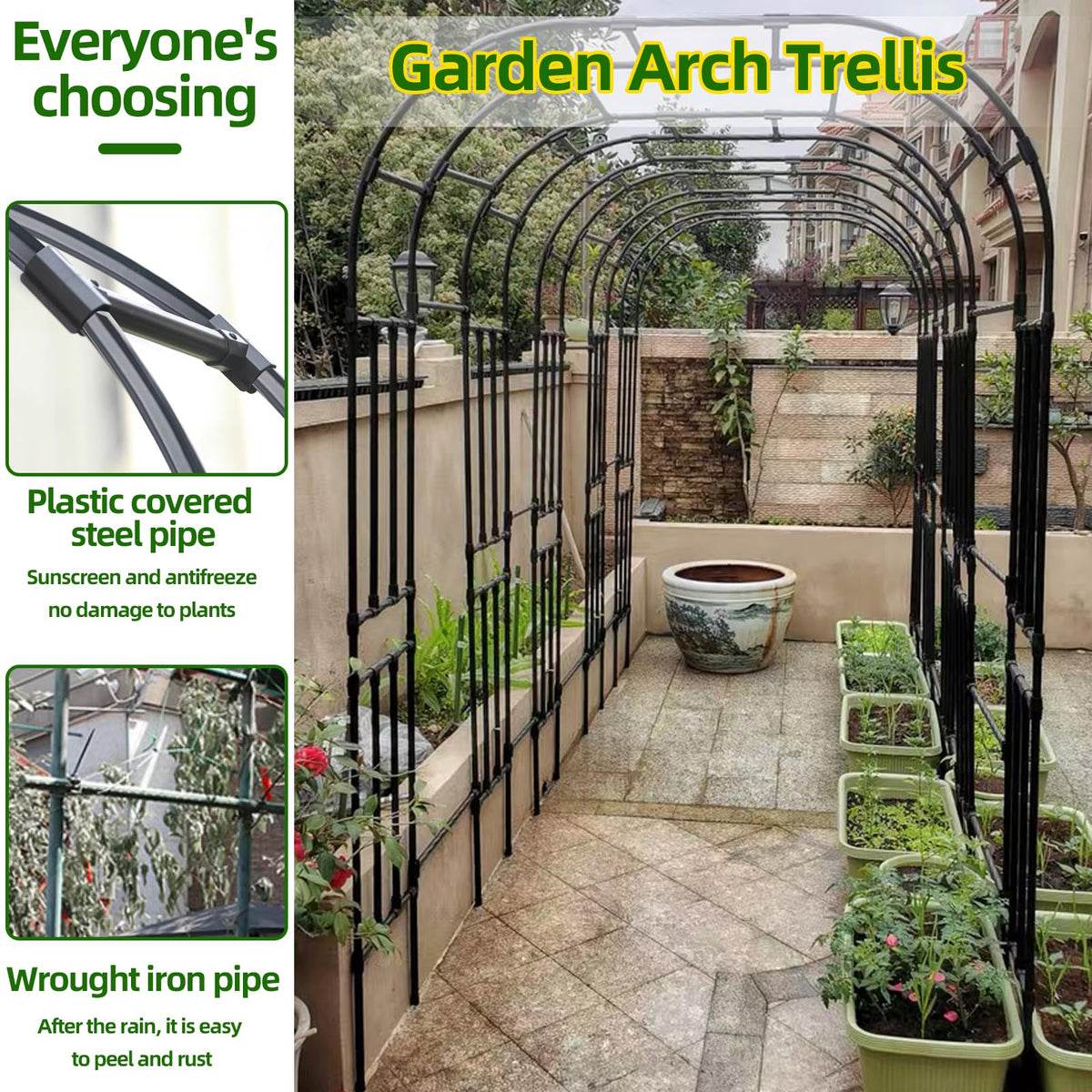 BUKLIYN garden arch trellis with pre-drilled posts enables tool-free assembly.