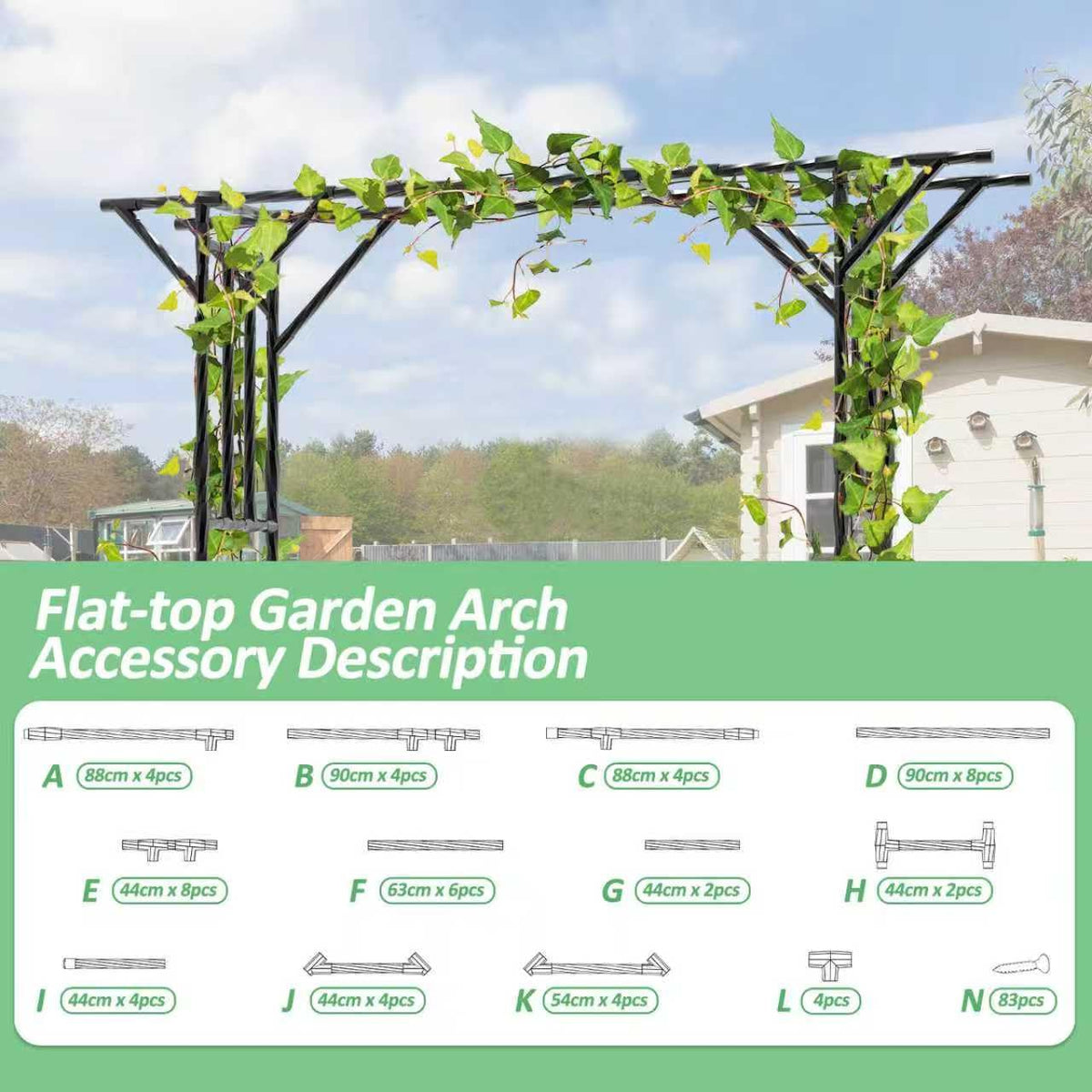 BUKLIYN Supersize Flattop Arch supports climbing plants with open arch space