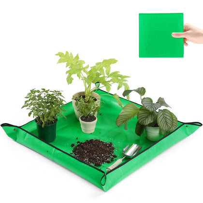Bukmialy repotting mat, folded edges, helps contain soil and spills during potting.