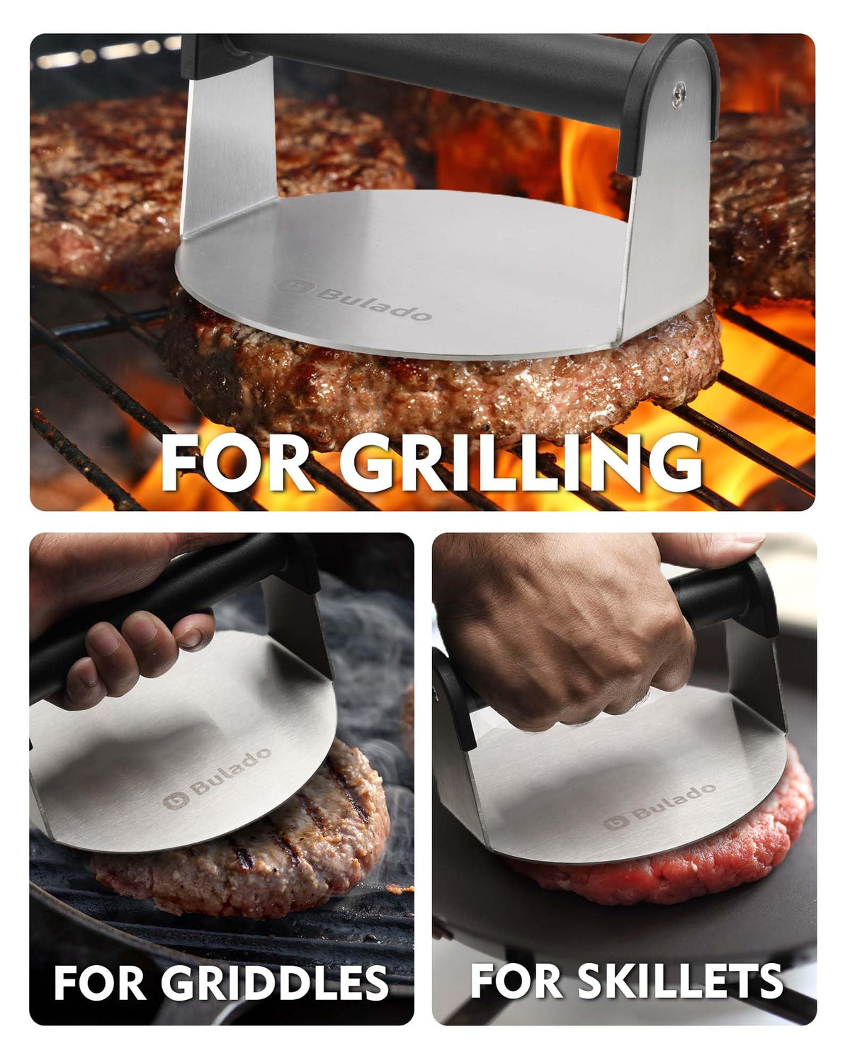 Bulado burger press 6inch gift-ready packaging appealing to grilling enthusiasts