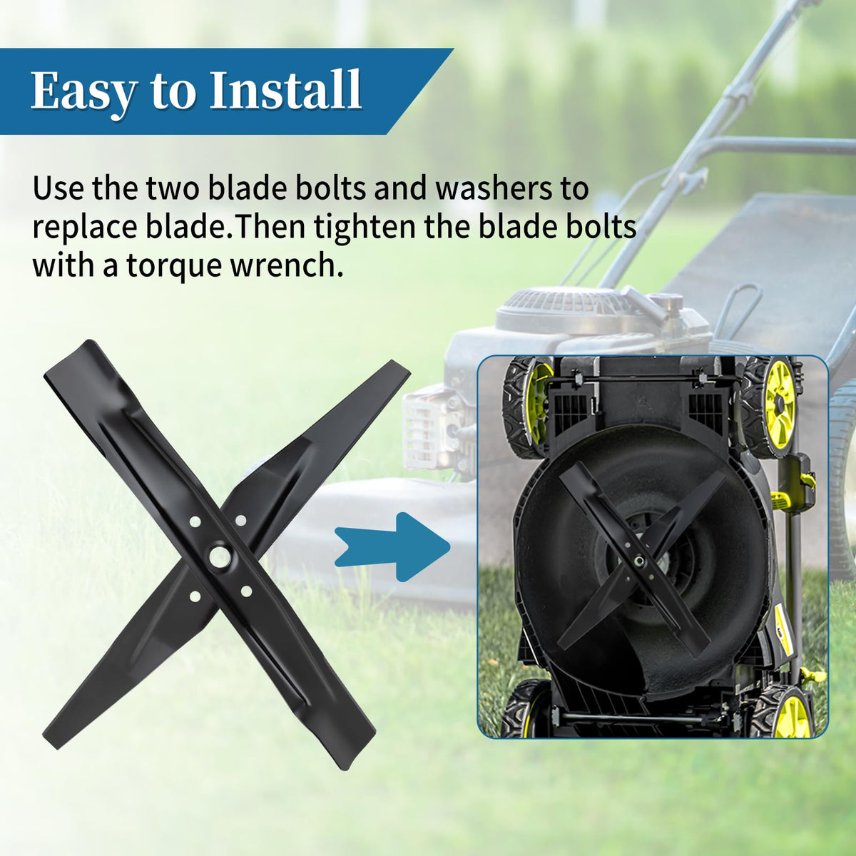 Bularie 21-inch deck compatible for broad mowing coverage.