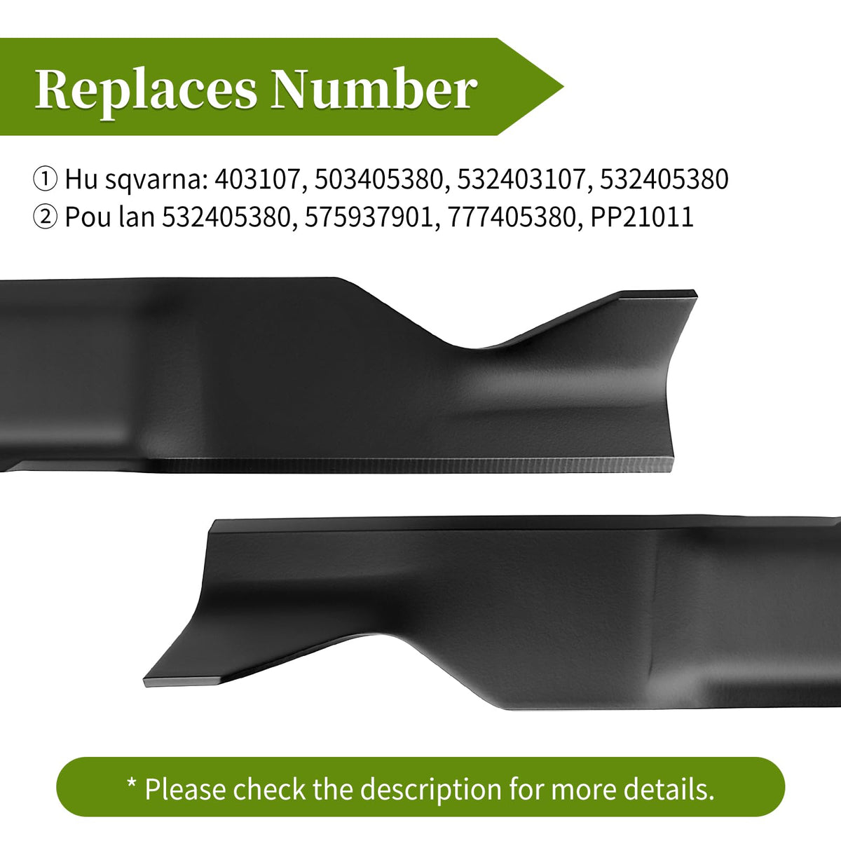 Bularie 405380 blade compatible with Husqvarna, Craftsman, and Poulan Pro decks.