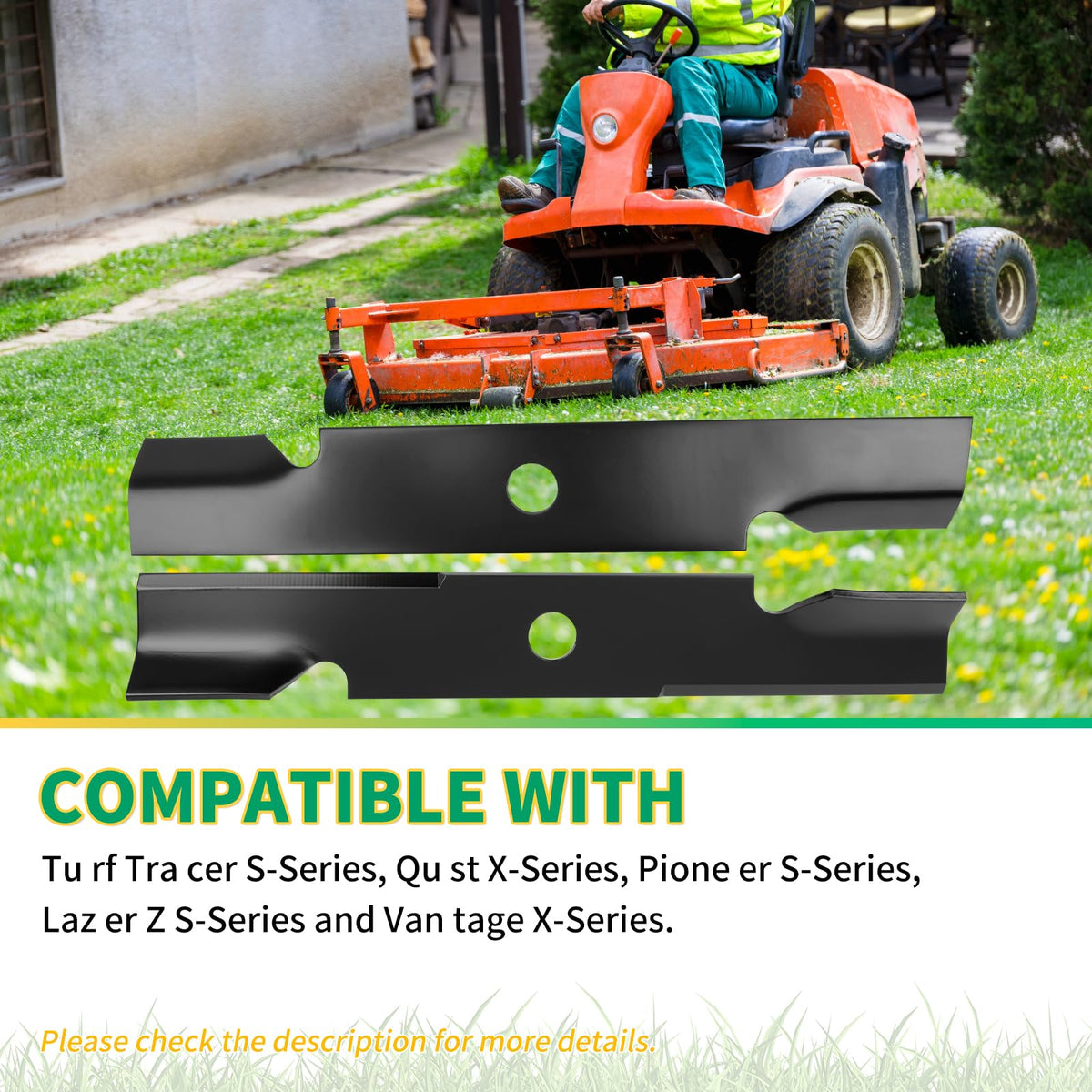 Bularie blade fits 48-inch Exmark decks for broad compatibility.