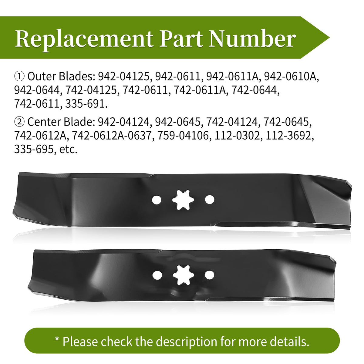 Bularie center blade 942-04124 for balanced cuts on compatible models.