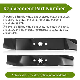 Bularie center blade 942-04124 for balanced cuts on compatible models.