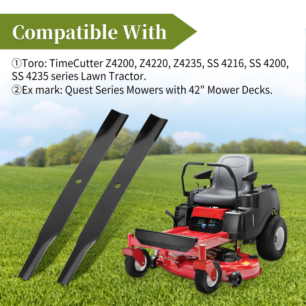 Bularie blades fit Toro Exmark and Quest TimeCutter series.